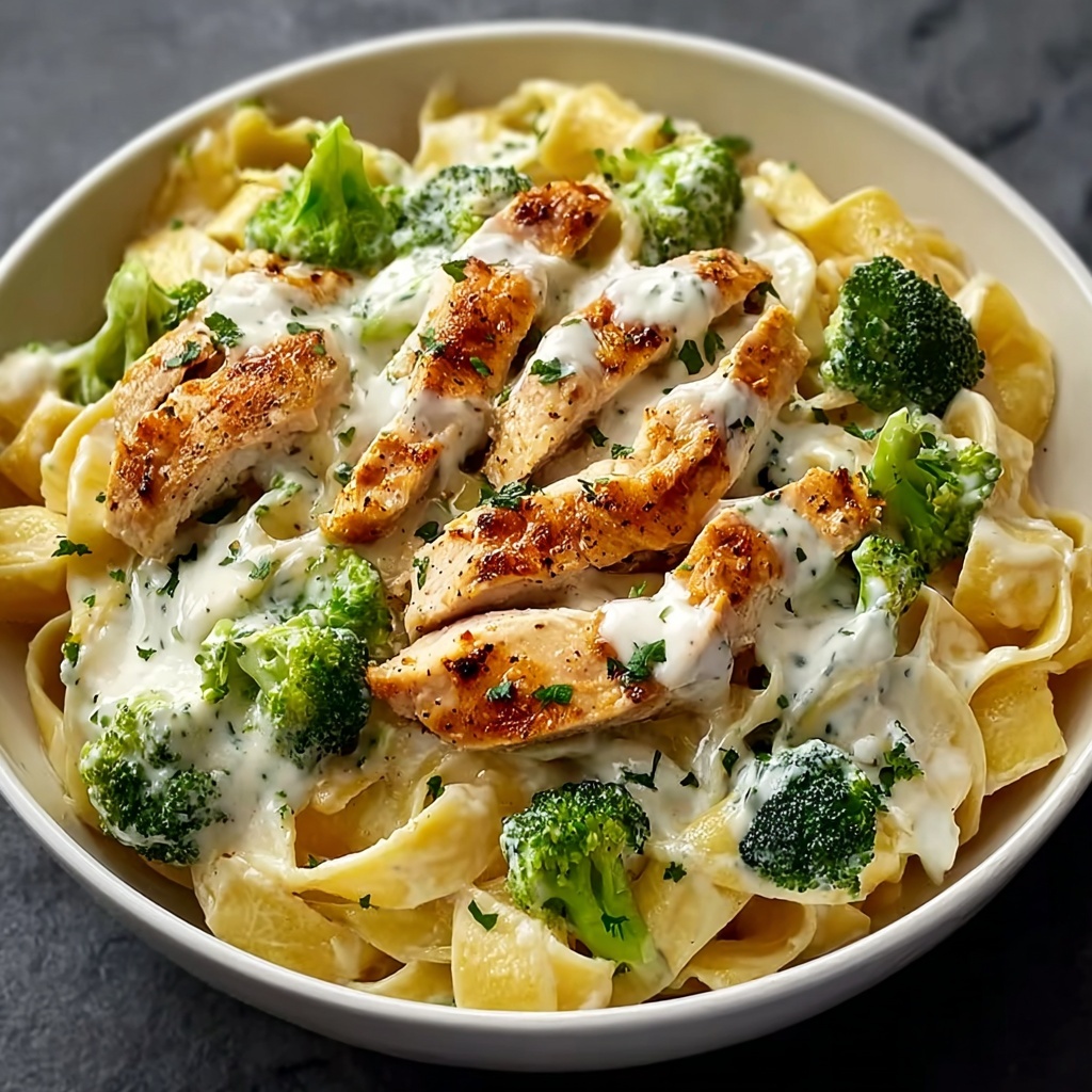 Creamy Chicken & Broccoli Fettuccine Alfredo Recipe - Recipe Image