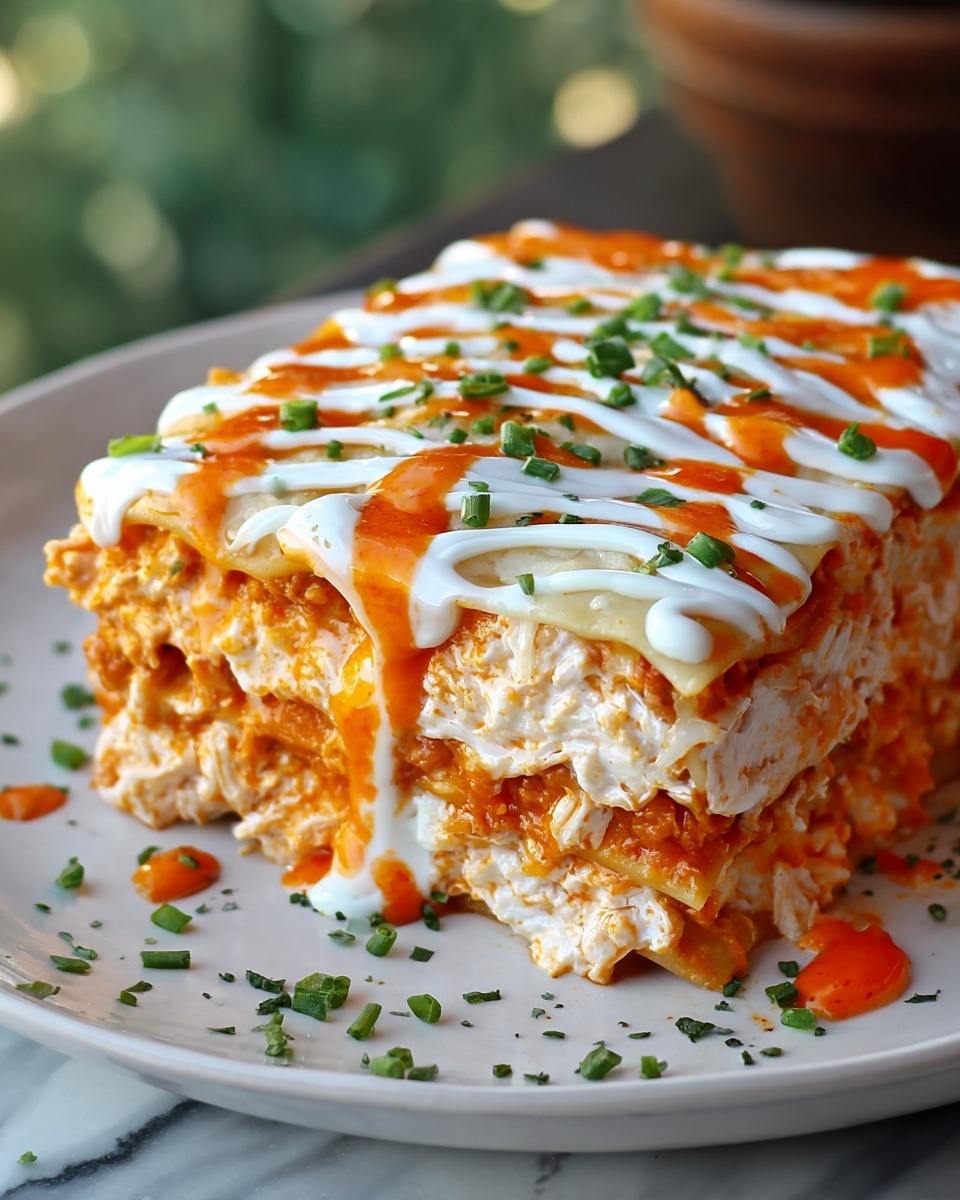 Cheesy Buffalo Chicken Lasagna with Ranch Drizzle Recipe - Recipe Image