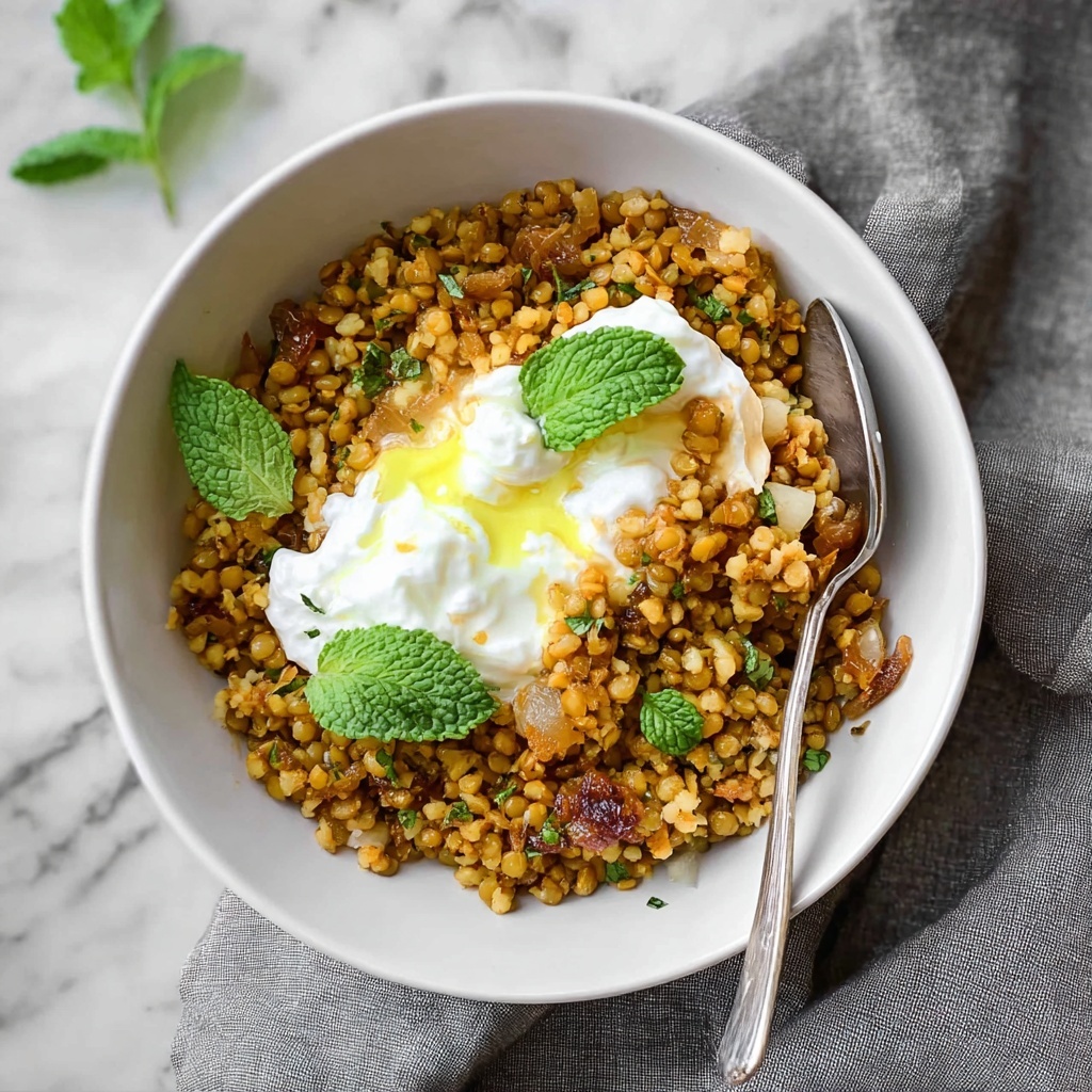 Mujaddarat Bulgur with Cucumber Mint Yogurt Recipe - Recipe Image