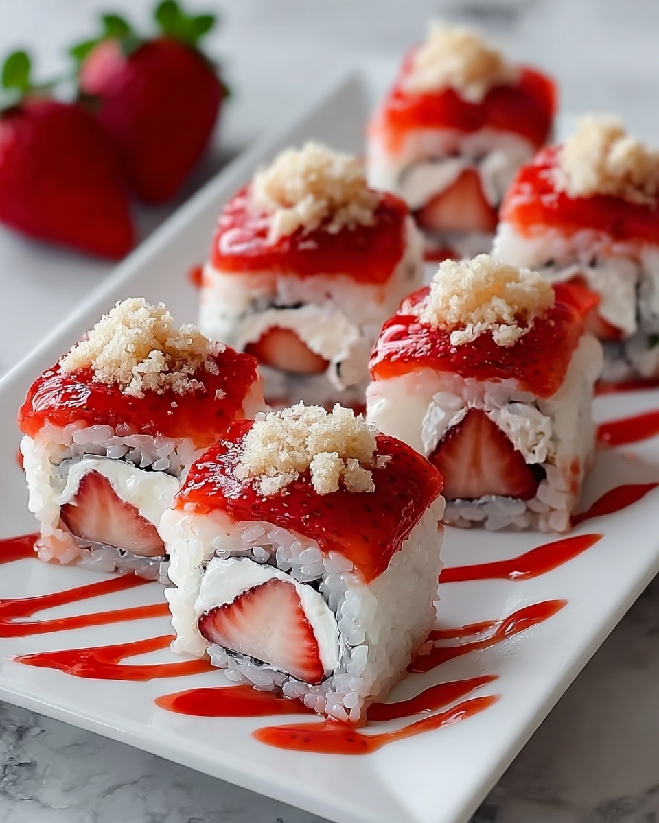 Creative & Cute Strawberry Shortcake Sushi Roll Recipe - Recipe Image