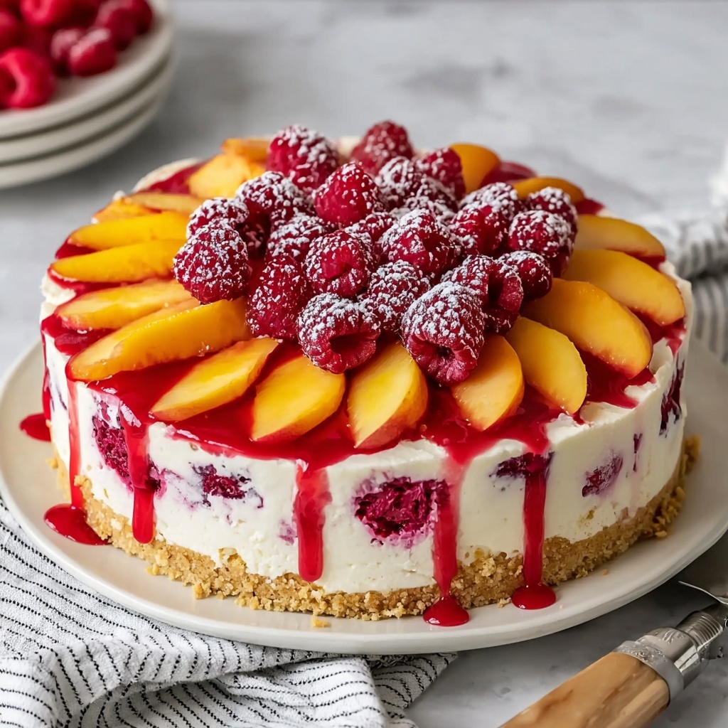Summer Bliss Peach and Raspberry Cheesecake Delight Recipe - Recipe Image