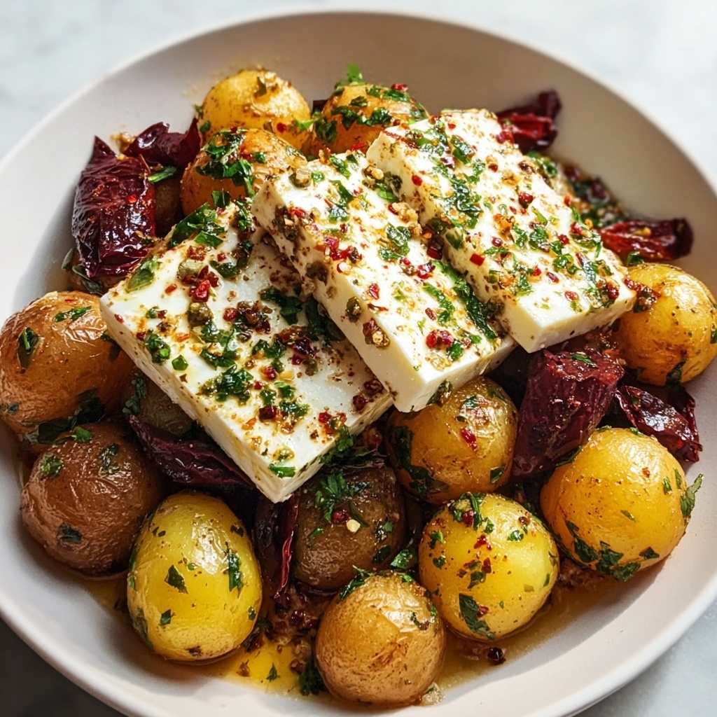 Roasted Baby Potatoes with Baked Feta and Garlic Recipe - Recipe Image