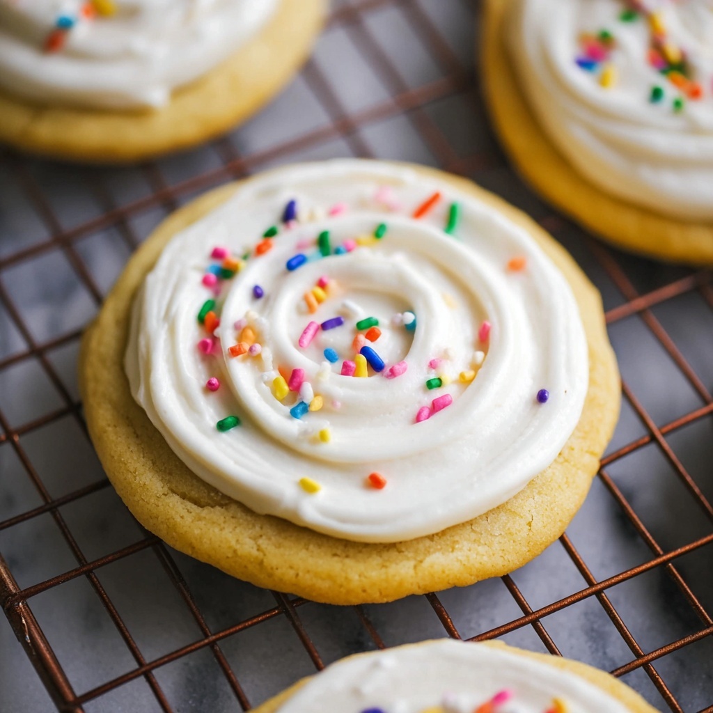 Birthday Cake Cookies with Cake Batter Frosting and Rainbow Sprinkles Recipe - Recipe Image