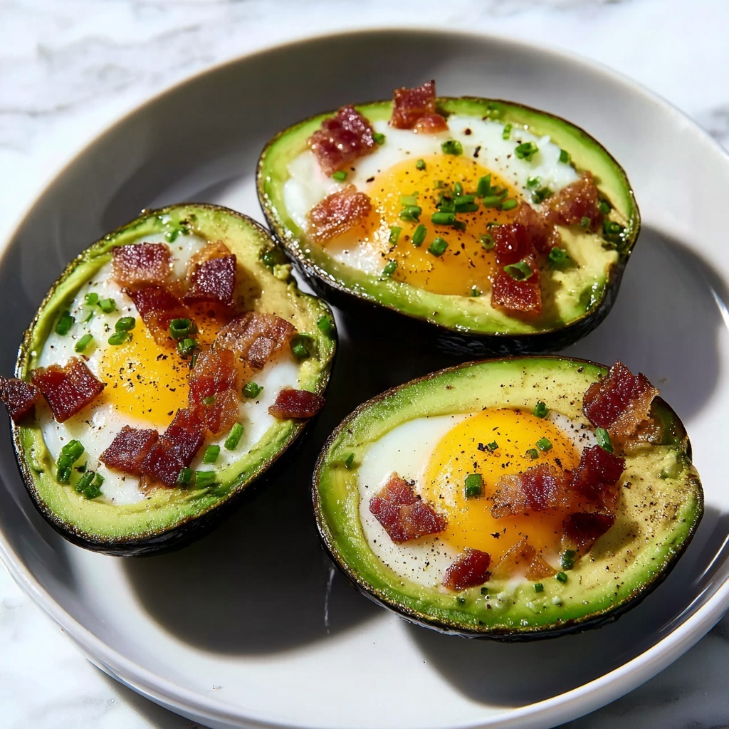 Baked Avocado Eggs with Crispy Bacon Recipe - Recipe Image