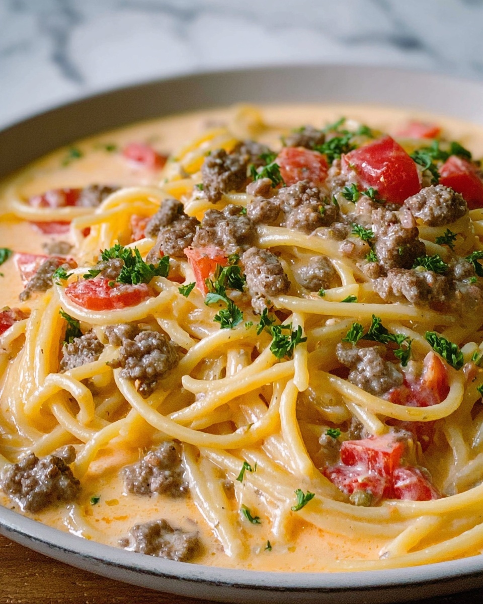 Creamy Italian Ground Beef Spaghetti Recipe - Recipe Image