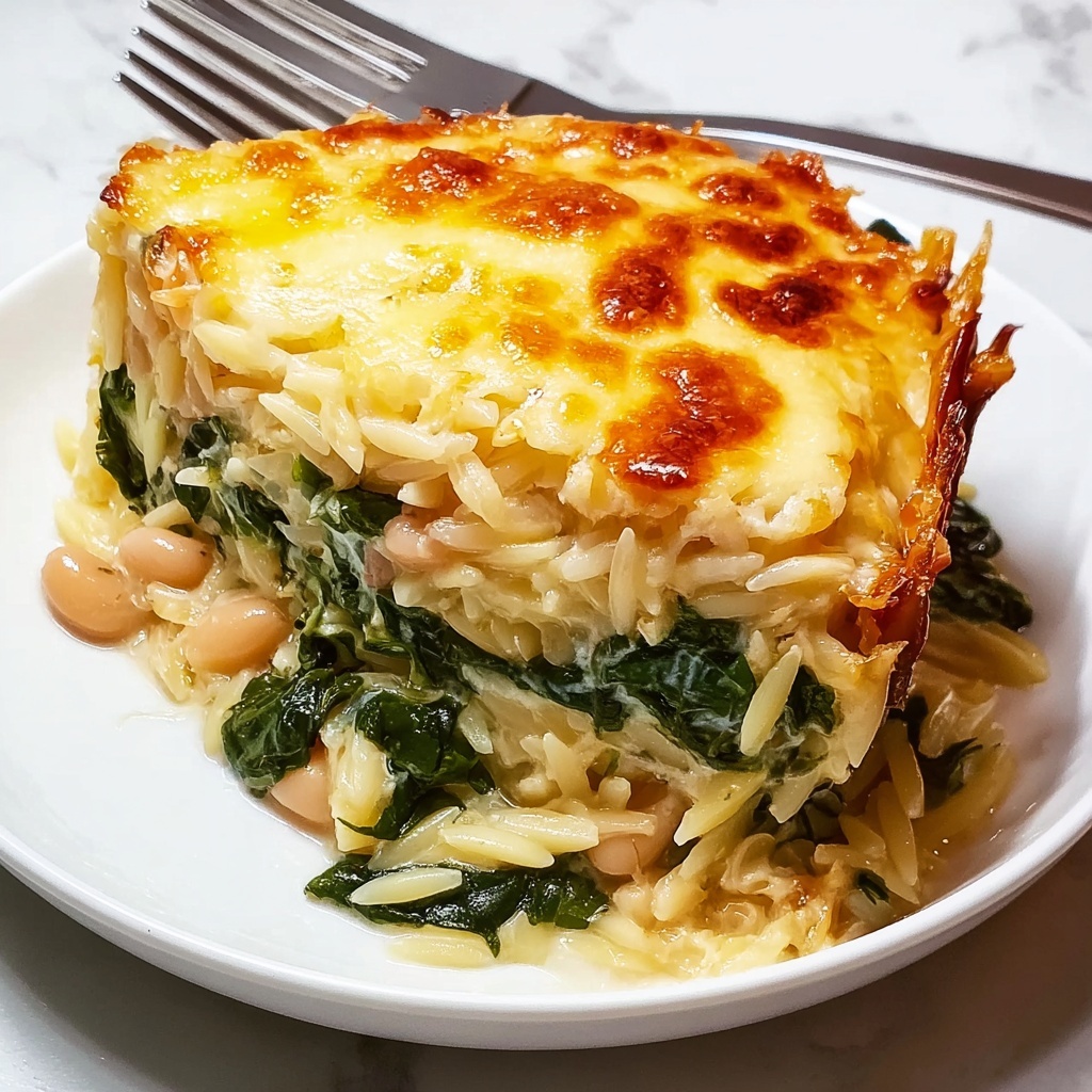 Cheesy Spinach Orzo with White Beans Recipe - Recipe Image
