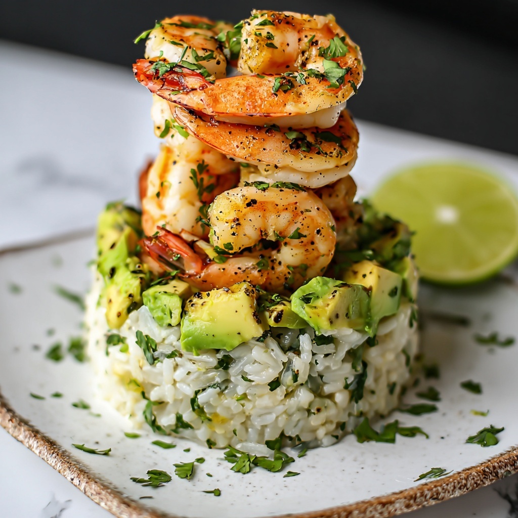 Honey Lime Shrimp & Avocado Rice Stack Recipe - Recipe Image