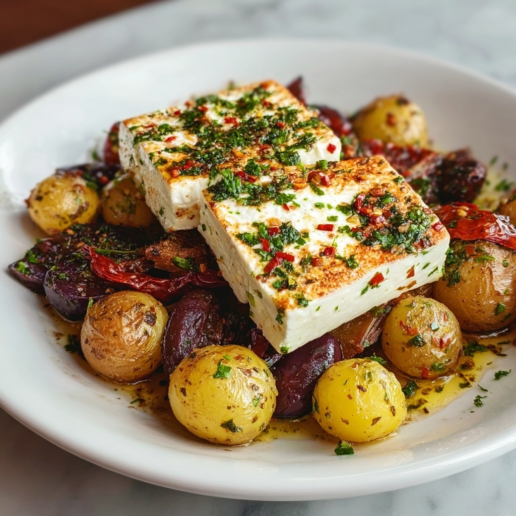 Roasted Baby Potatoes with Baked Feta and Garlic Recipe - Recipe Image