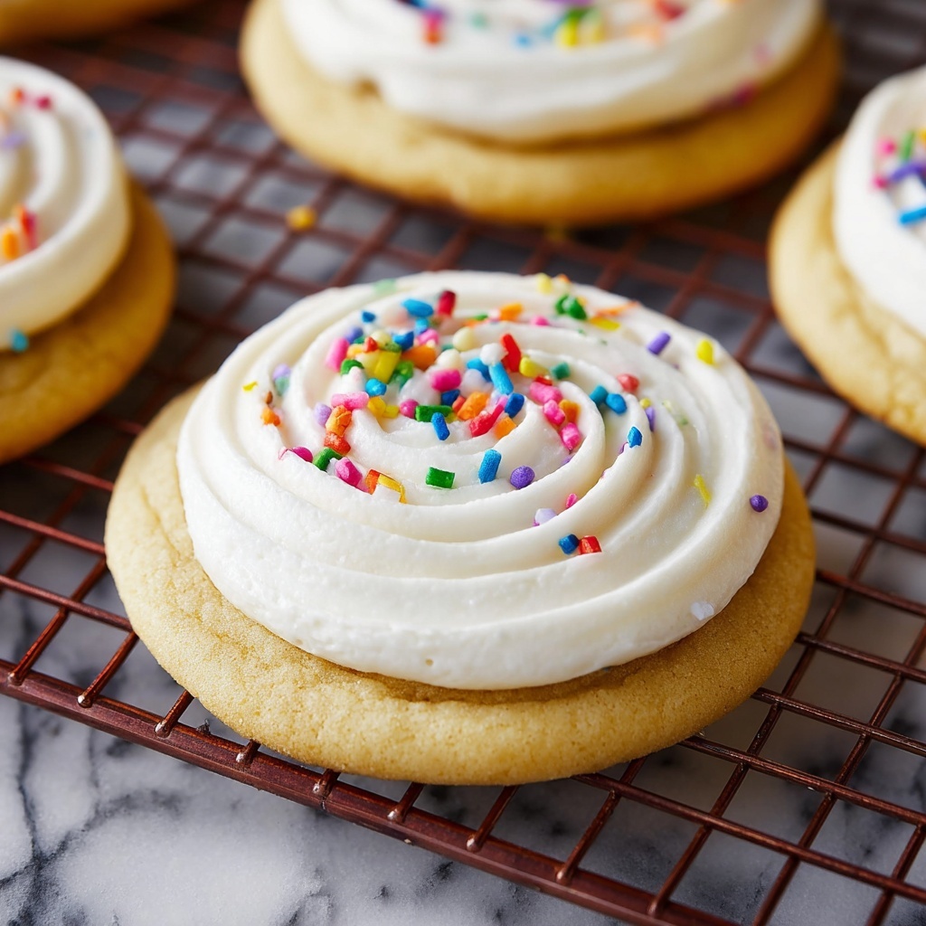 Birthday Cake Cookies with Cake Batter Frosting and Rainbow Sprinkles Recipe - Recipe Image
