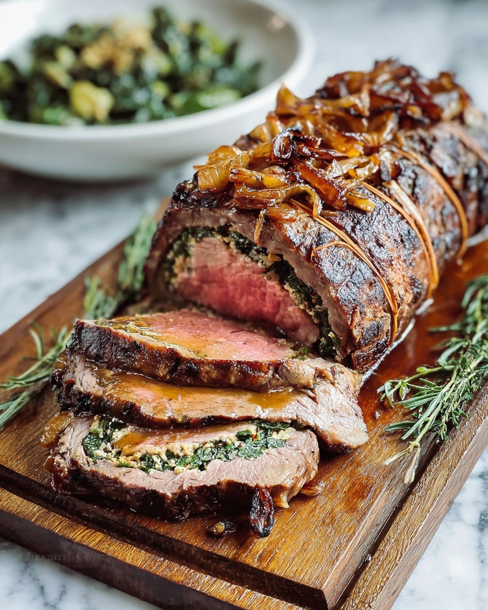 Baked Stuffed Flank Steak with Spinach, Sun-Dried Tomatoes, and Mozzarella Recipe - Recipe Image