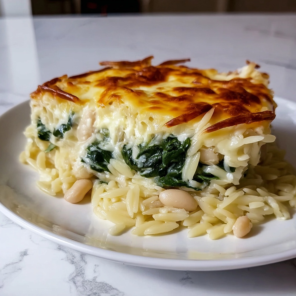 Cheesy Spinach Orzo with White Beans Recipe - Recipe Image