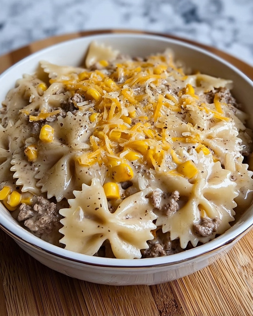 Creamy Ranch Beef and Sweet Corn Bowtie Casserole Recipe - Recipe Image
