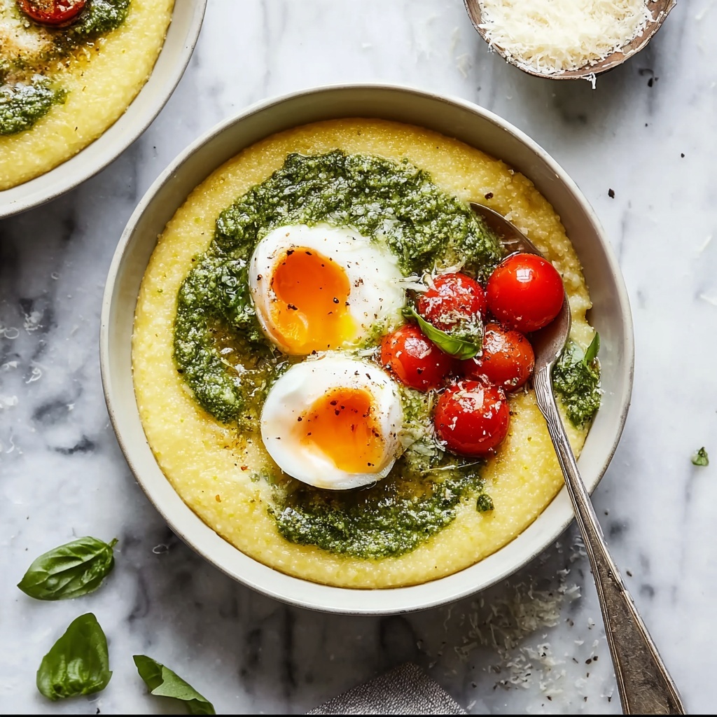 Creamy Breakfast Polenta with Pesto & Eggs Recipe - Recipe Image