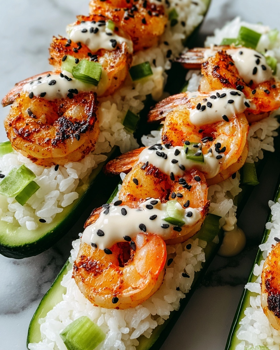Shrimp Avocado Cucumber Boats with Spicy Mayo Recipe - Recipe Image