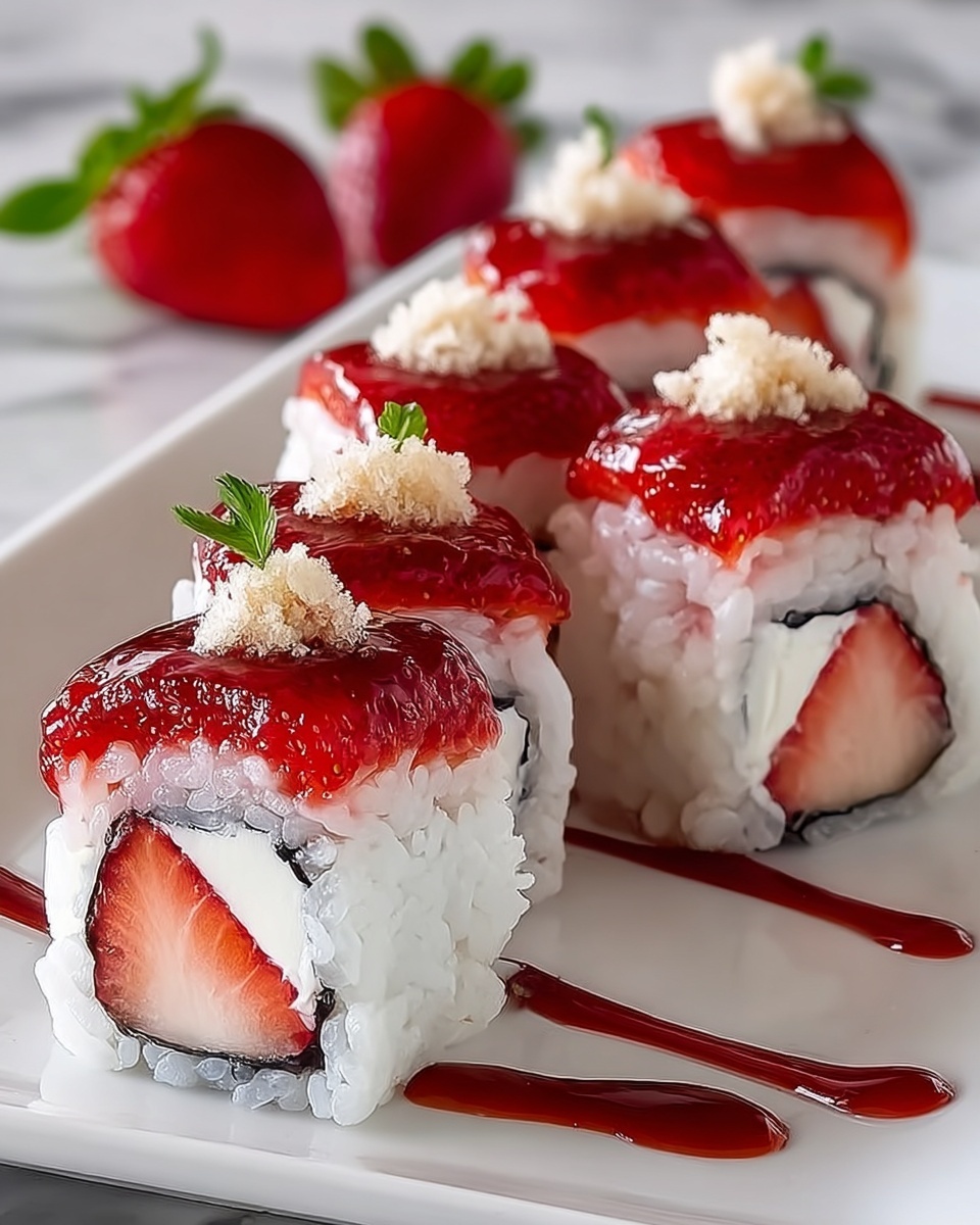 Creative & Cute Strawberry Shortcake Sushi Roll Recipe - Recipe Image