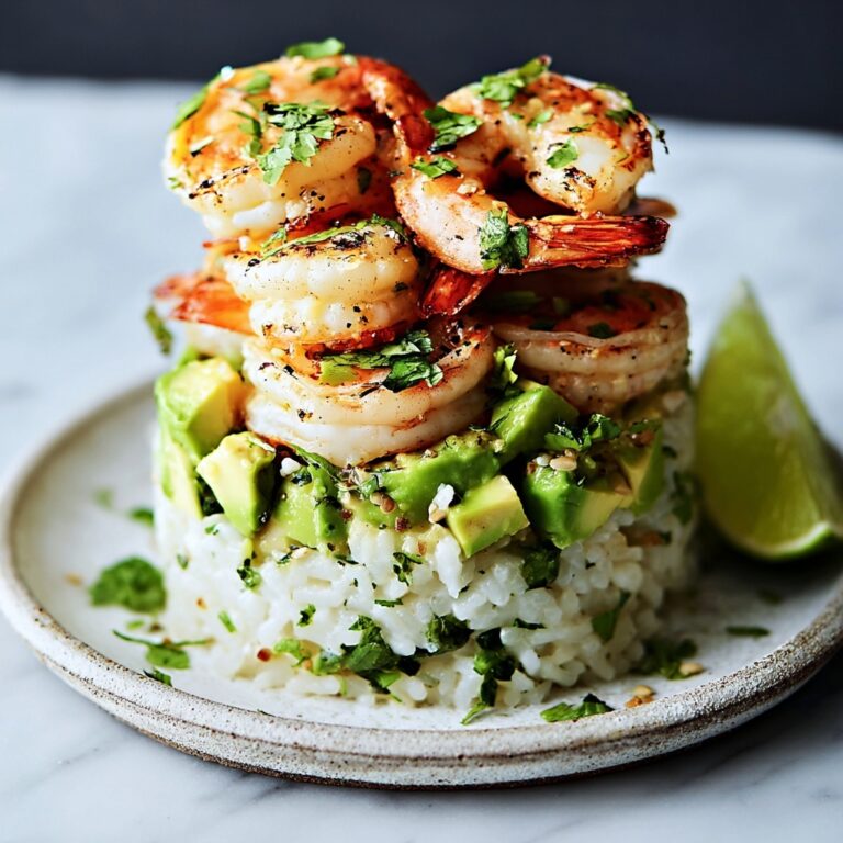 Honey Lime Shrimp & Avocado Rice Stack Recipe