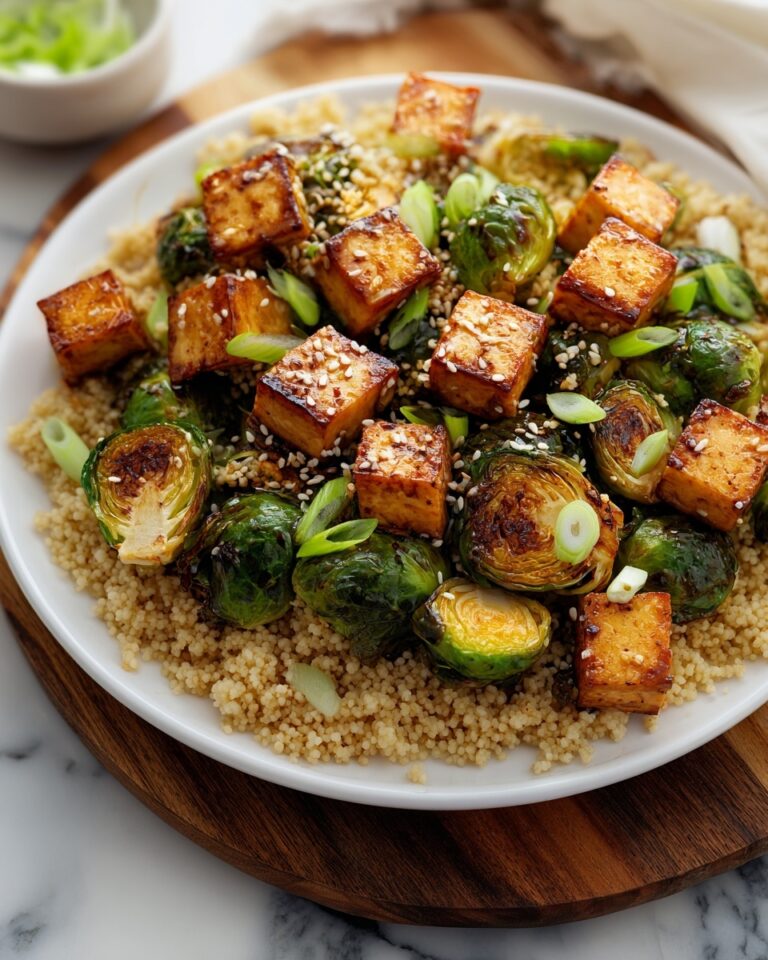 Roasted Brussels Sprouts and Crispy Tofu with Honey-Sesame Glaze Recipe