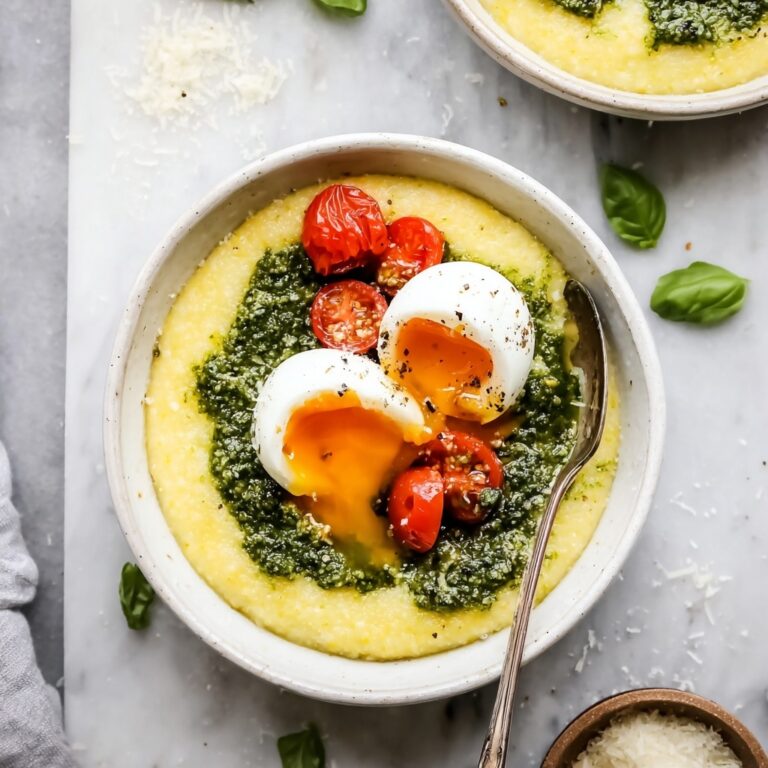 Creamy Breakfast Polenta with Pesto & Eggs Recipe