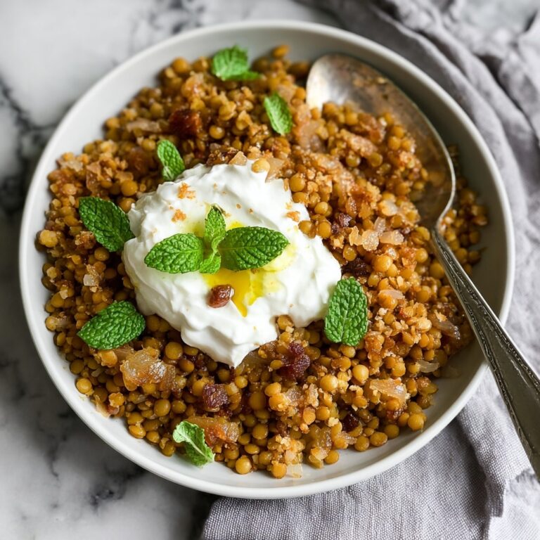 Mujaddarat Bulgur with Cucumber Mint Yogurt Recipe