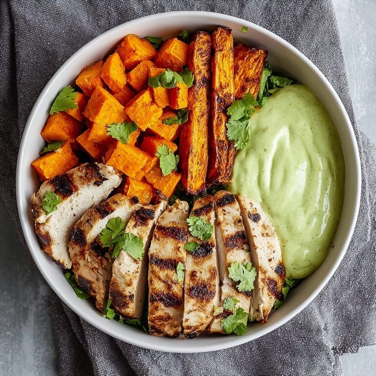 Grilled Chicken Power Bowl with Spiced Sweet Potatoes and Creamy Avocado Salsa Recipe